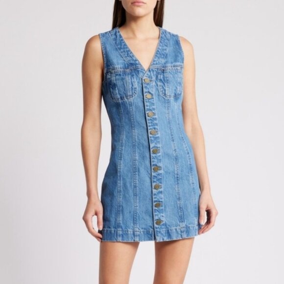 NWT Frame Denim Sleeveless Trucker Pocket Mini Dress - Picture 1 of 16